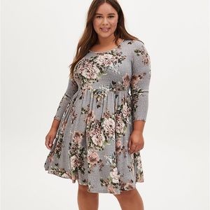 Super Soft Plush Ivory Floral Skater dress